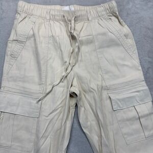 HABITUAL Pants Women Medium Cream Relaxed Cargo Trouser Elastic Waist Drawstring